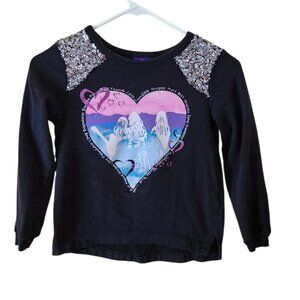 Girls' Sweatshirt, Size M , Black with Heart and Silver Details